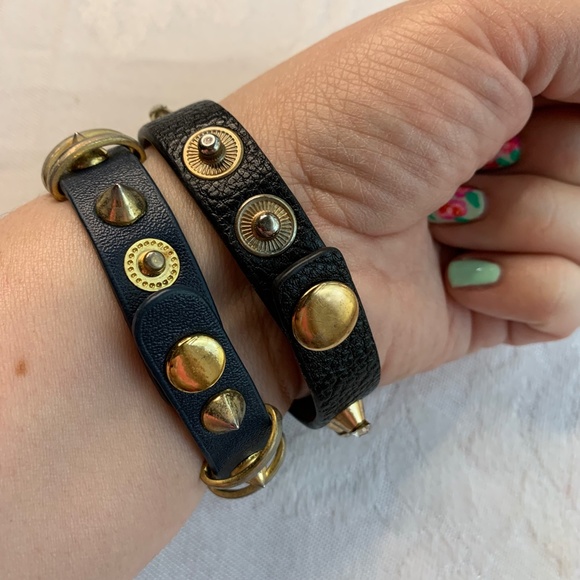 COPY - Set of 2 faux leather with gold studs snap on bracelets *add on f… - Picture 3 of 13